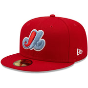 Men's Montreal Expos New Era Scarlet Patch Blue Undervisor 59FIFTY - Fitted Hat