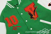 Vlone commemorative green & orange skull towel embroidered baseball jersey jacket