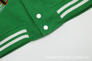 Vlone commemorative green & orange skull towel embroidered baseball jersey jacket