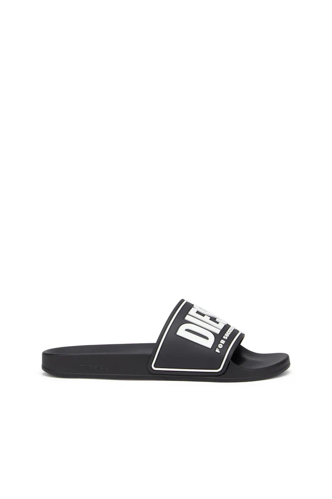 DIESEL SA-MAYEMI-POOL SLIDES WITH 3D LOGO "BLACK & WHITE"