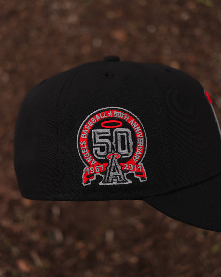 Black Los Angeles Angels Red Bottom 50th Anniversary Patch New Era 59Fifty Fitted