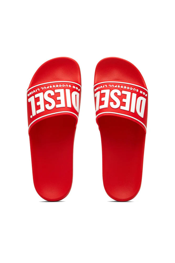 DIESEL SA-MAYEMI-POOL SLIDES WITH 3D LOGO "RED & WHITE"