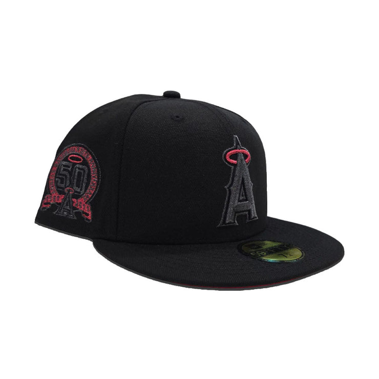 Black Los Angeles Angels Red Bottom 50th Anniversary New Era Fitted Cap