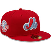 Men's Montreal Expos New Era Scarlet Patch Blue Undervisor 59FIFTY - Fitted Hat