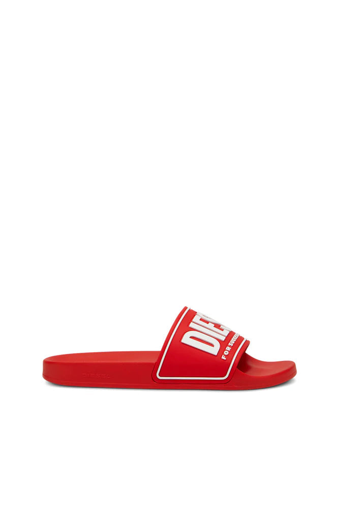 DIESEL SA-MAYEMI-POOL SLIDES WITH 3D LOGO "RED & WHITE"