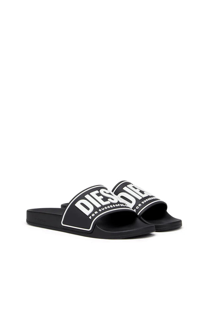 DIESEL SA-MAYEMI-POOL SLIDES WITH 3D LOGO "BLACK & WHITE"