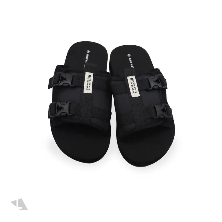JONATHAN D BUCKLE SANDAL BLACK SLIDES