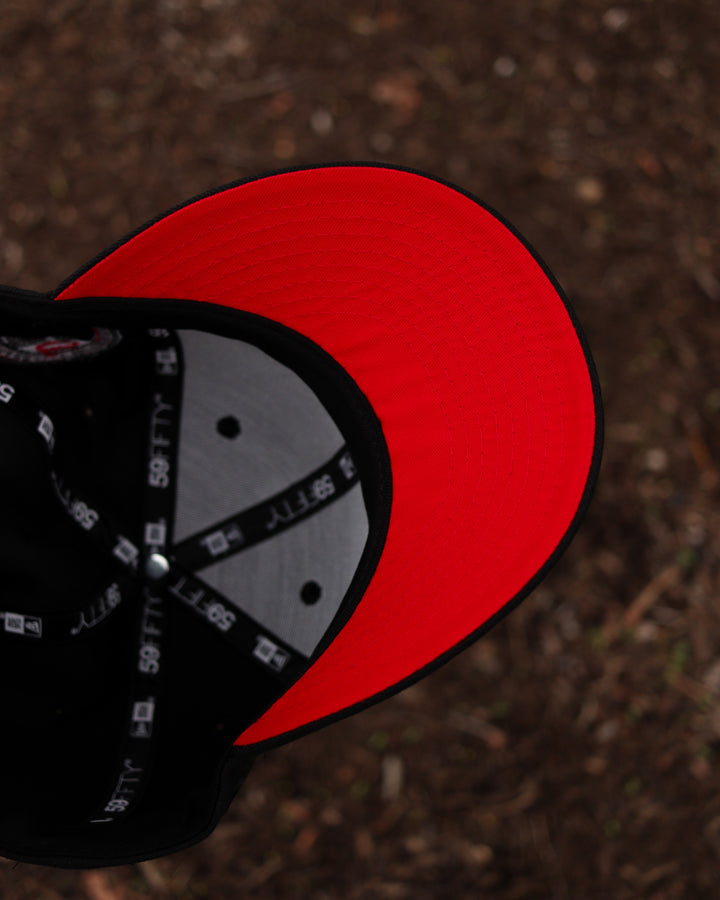 Black Los Angeles Angels Red Bottom 50th Anniversary Patch New Era 59Fifty Fitted