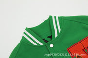 Vlone commemorative green & orange skull towel embroidered baseball jersey jacket