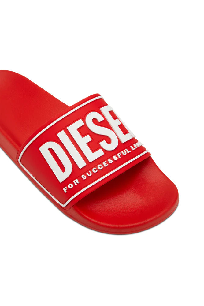 DIESEL SA-MAYEMI-POOL SLIDES WITH 3D LOGO "RED & WHITE"