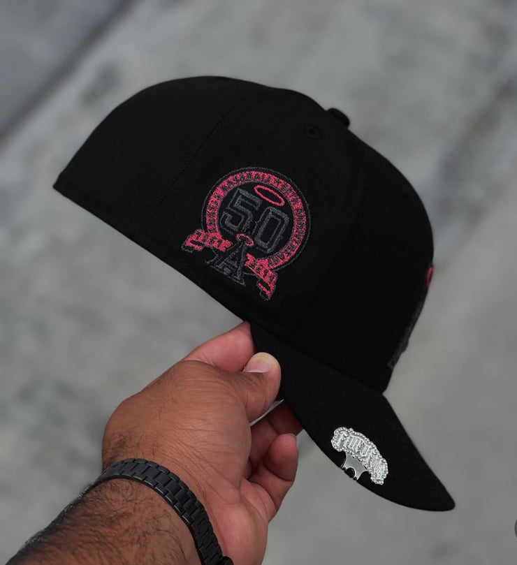 Black Los Angeles Angels Red Bottom 50th Anniversary Patch New Era 59Fifty Fitted