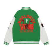 Vlone commemorative green & orange skull towel embroidered baseball jersey jacket
